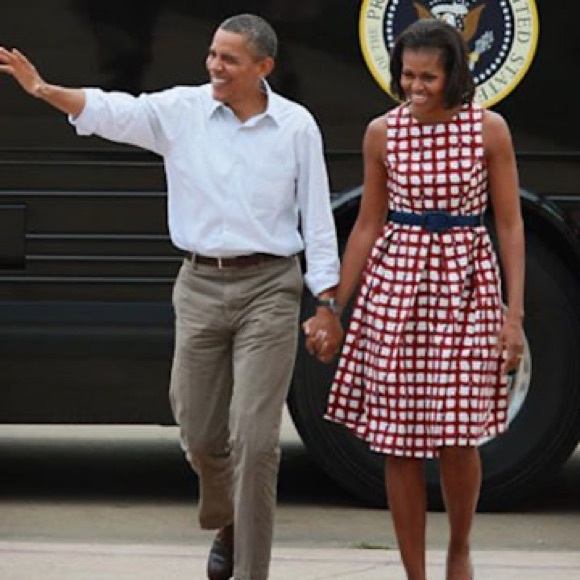 ASOS Red and White Patterned Midi Dress Michelle Obama - Picture 6 of 6